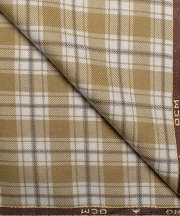 OCM Men's  Acrylic Wool Checks  Unstitched Shirting Fabric (White & Light Brown)