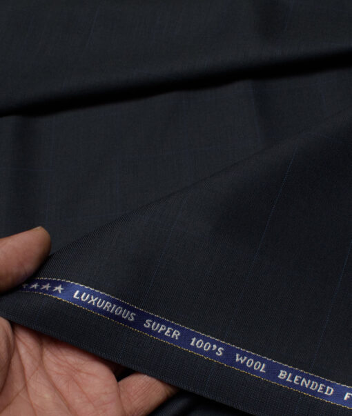 Raymond Men's 50% Wool Super 100's Checks  Unstitched Suiting Fabric (Dark Navy Blue)