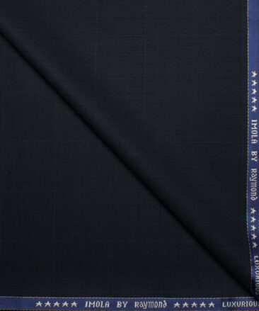 Raymond Men's 50% Wool Super 100's Checks  Unstitched Suiting Fabric (Dark Navy Blue)