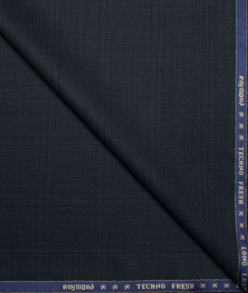 Raymond Men's 35% Wool Super 70's Checks  Unstitched Suiting Fabric (Dark Blue)