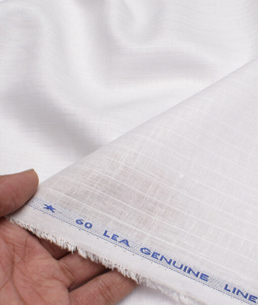 Solino Men's 60 LEA Linen Striped  Unstitched Shirting Fabric (White)