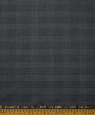 Vercelli Italy Men's 70% Wool Super 150's Checks  Unstitched Suiting Fabric (Grey & Blue)