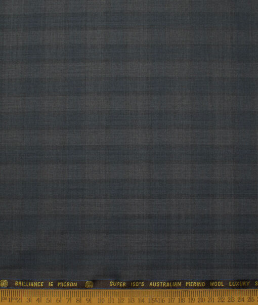 Vercelli Italy Men's 70% Wool Super 150's Checks  Unstitched Suiting Fabric (Grey & Blue)