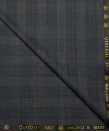 Vercelli Italy Men's 70% Wool Super 150's Checks  Unstitched Suiting Fabric (Grey & Blue)