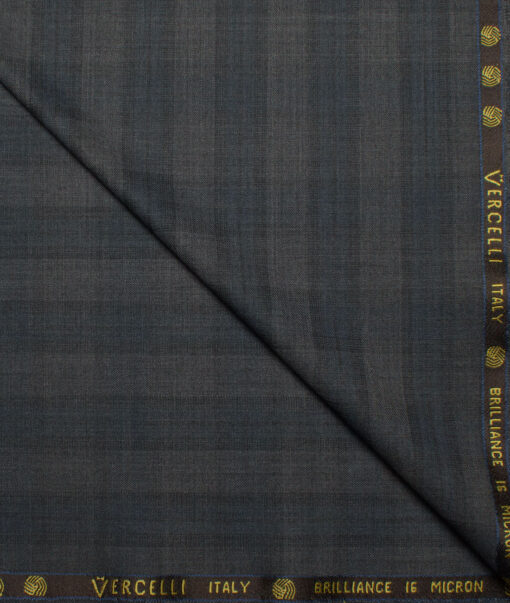 Vercelli Italy Men's 70% Wool Super 150's Checks  Unstitched Suiting Fabric (Grey & Blue)