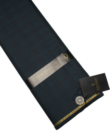 Vercelli Italy Men's 58% Wool Super 120's Checks  Unstitched Stretchable Suiting Fabric (Dark Sea Green)