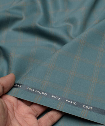 Brevity Men's Poly Viscose  Checks  Unstitched Suiting Fabric (Turquoise Blue)