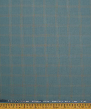 Brevity Men's Poly Viscose  Checks  Unstitched Suiting Fabric (Turquoise Blue)