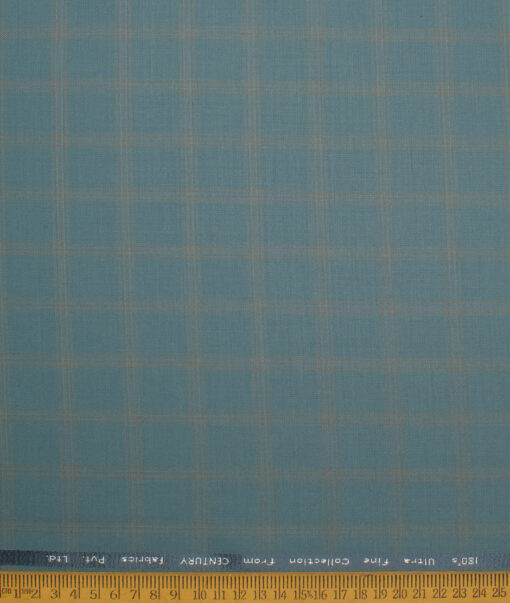 Brevity Men's Poly Viscose  Checks  Unstitched Suiting Fabric (Turquoise Blue)