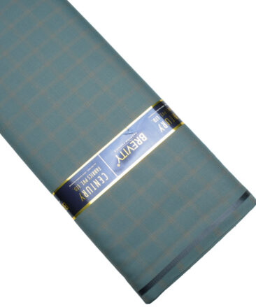 Brevity Men's Poly Viscose  Checks  Unstitched Suiting Fabric (Turquoise Blue)