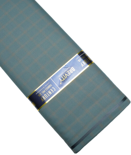 Brevity Men's Poly Viscose  Checks  Unstitched Suiting Fabric (Turquoise Blue)