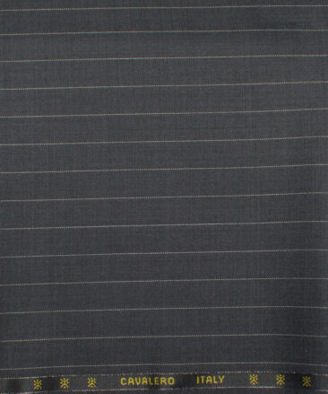 Cavalero Italy Men's 60% Wool Super 120's Striped  Unstitched Trouser Fabric (Dark Grey)