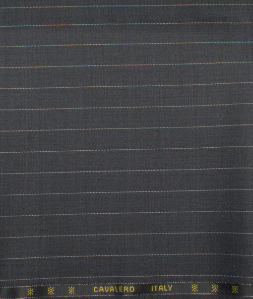 Cavalero Italy Men's 60% Wool Super 120's Striped  Unstitched Trouser Fabric (Dark Grey)