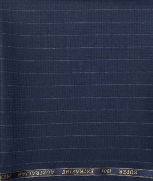 Cavalero Italy Men's 60% Wool Super 130's Striped  Unstitched Trouser Fabric (Dark Royal Blue)