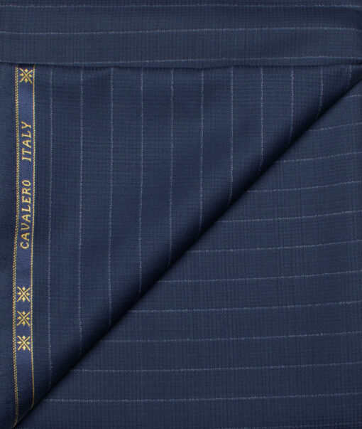 Cavalero Italy Men's 60% Wool Super 130's Striped  Unstitched Trouser Fabric (Dark Royal Blue)