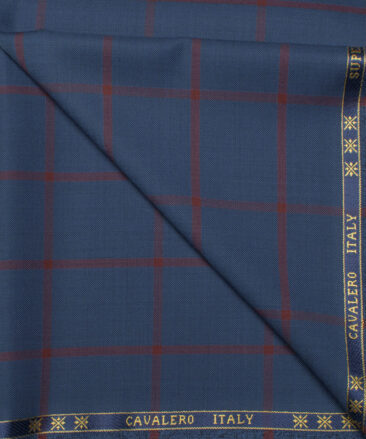 Cavalero Italy Men's 60% Wool Super 130's Checks  Unstitched Trouser Fabric (Royal Blue)