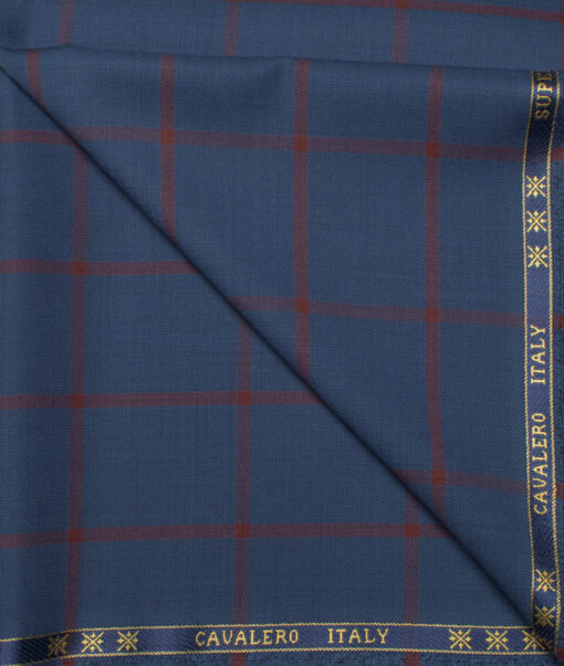 Cavalero Italy Men's 60% Wool Super 130's Checks  Unstitched Trouser Fabric (Royal Blue)