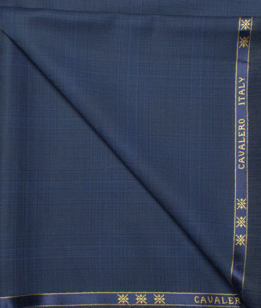 Cavalero Italy Men's 60% Wool Super 130's Checks  Unstitched Trouser Fabric (Dark Royal Blue)