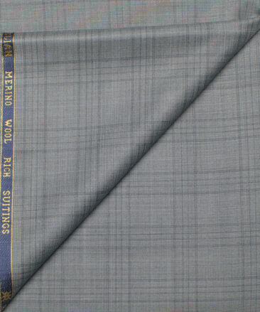 Cavalero Italy Men's 60% Wool Super 130's Checks  Unstitched Trouser Fabric (Grey)