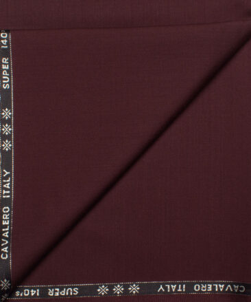 Cavalero Italy Men's 60% Wool Super 140's Solids  Unstitched Trouser Fabric (Dark Wine)