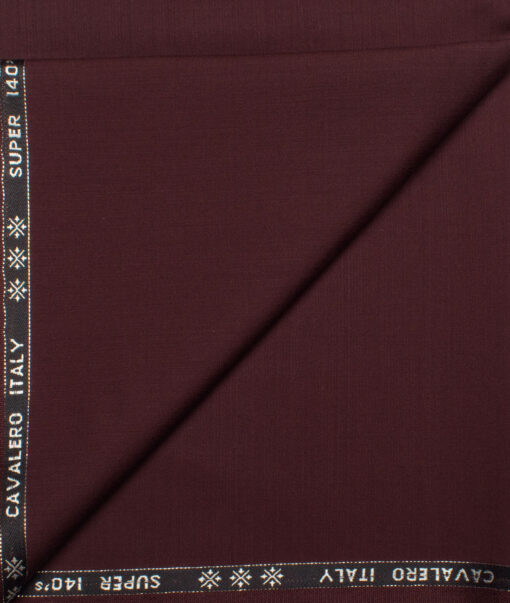 Cavalero Italy Men's 60% Wool Super 140's Solids  Unstitched Trouser Fabric (Dark Wine)