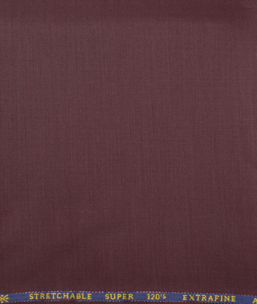 Cavalero Italy Men's 60% Wool Super 120's Solids  Unstitched Trouser Fabric (Wine)