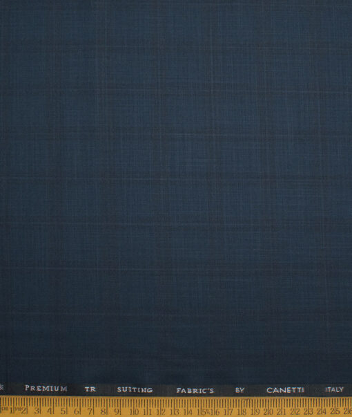 Canetti Italy Men's Terry Rayon  Checks  Unstitched Suiting Fabric (Prussian Blue)