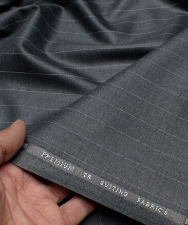 Canetti Italy Men's Terry Rayon  Striped  Unstitched Suiting Fabric (Dark Grey)