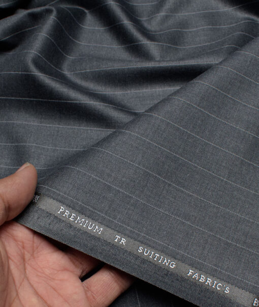 Canetti Italy Men's Terry Rayon  Striped  Unstitched Suiting Fabric (Dark Grey)