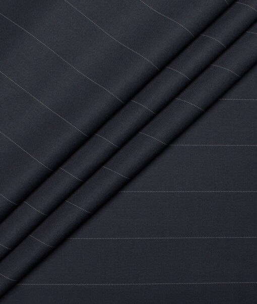 D&J Men's Terry Rayon  Striped  Unstitched Suiting Fabric (Dark Navy Blue)