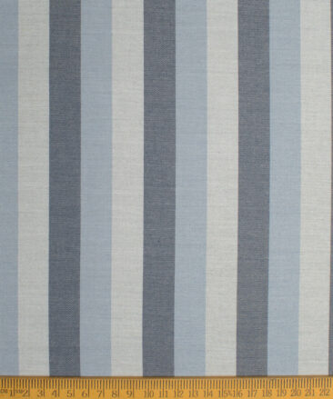 Italian Channel Men's Terry Rayon  Striped  Unstitched Suiting Fabric (Light Grey & Sky Blue)