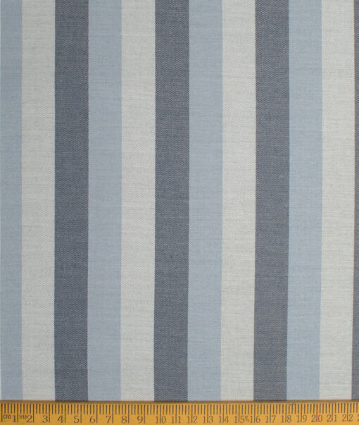 Italian Channel Men's Terry Rayon  Striped  Unstitched Suiting Fabric (Light Grey & Sky Blue)