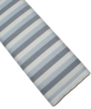 Italian Channel Men's Terry Rayon  Striped  Unstitched Suiting Fabric (Light Grey & Sky Blue)