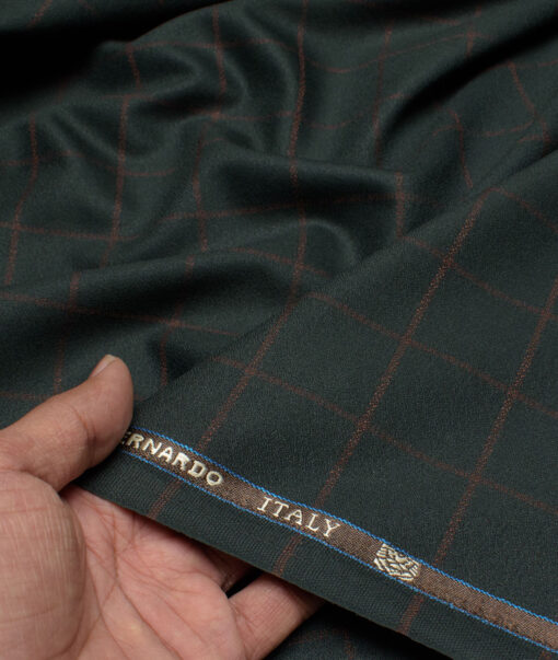 Luigi Bernardo Italy Men's Terry Rayon  Checks  Unstitched Suiting Fabric (Dark Green)