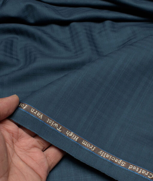 Luigi Bernardo Italy Men's Terry Rayon  Checks  Unstitched Suiting Fabric (Dark Ocean Blue)