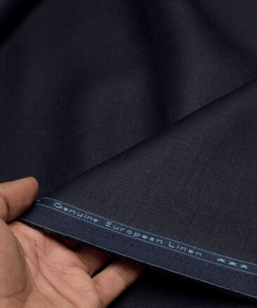 Linen Club Men's Pure Linen 40 LEA Solids  Unstitched Suiting Fabric (Dark Navy Blue)