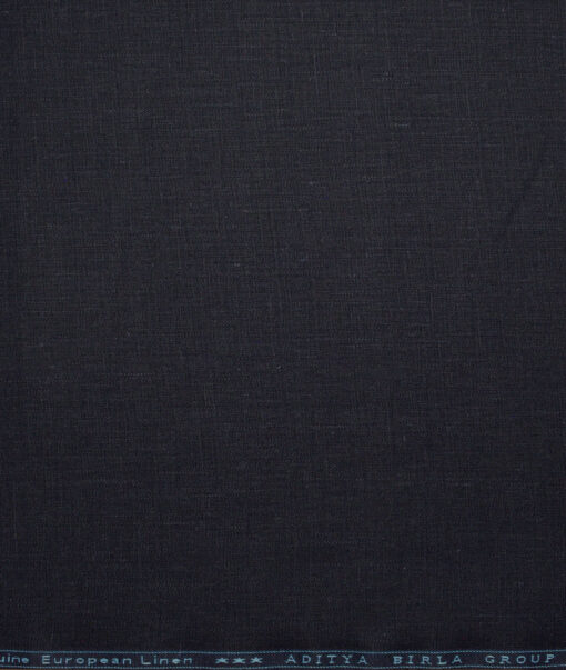 Linen Club Men's Pure Linen 40 LEA Solids  Unstitched Suiting Fabric (Dark Navy Blue)