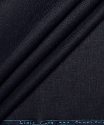 Linen Club Men's Pure Linen 40 LEA Solids  Unstitched Suiting Fabric (Dark Navy Blue)