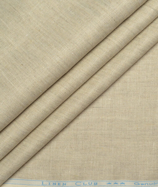 Linen Club Men's Pure Linen 44 LEA Self Design  Unstitched Suiting Fabric (Natural Beige)