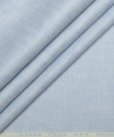 Linen Club Men's Pure Linen 44 LEA Self Design  Unstitched Suiting Fabric (Sky Blue)