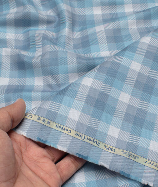 Arvind Men's  Superfine Cotton Checks  Unstitched Shirting Fabric (Grey & Blue)