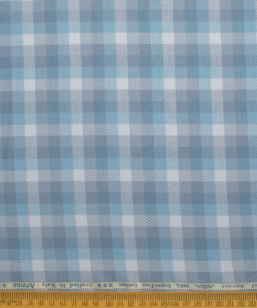 Arvind Men's  Superfine Cotton Checks  Unstitched Shirting Fabric (Grey & Blue)