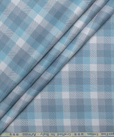 Arvind Men's  Superfine Cotton Checks  Unstitched Shirting Fabric (Grey & Blue)