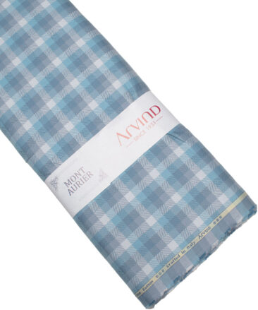 Arvind Men's  Superfine Cotton Checks  Unstitched Shirting Fabric (Grey & Blue)