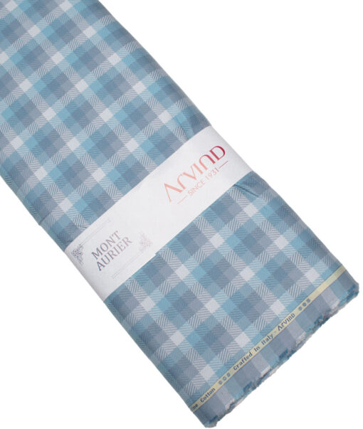 Arvind Men's  Superfine Cotton Checks  Unstitched Shirting Fabric (Grey & Blue)