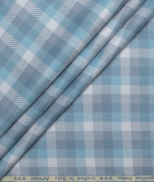 Arvind Men's  Superfine Cotton Checks  Unstitched Shirting Fabric (Grey & Blue)