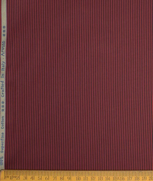 Arvind Men's  Superfine Cotton Striped  Unstitched Shirting Fabric (Maroon Red)