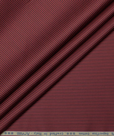 Arvind Men's  Superfine Cotton Striped  Unstitched Shirting Fabric (Maroon Red)