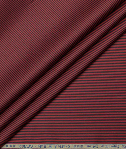 Arvind Men's  Superfine Cotton Striped  Unstitched Shirting Fabric (Maroon Red)