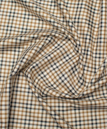 Arvind Men's  Superfine Cotton Checks  Unstitched Shirting Fabric (Beige & Brown)